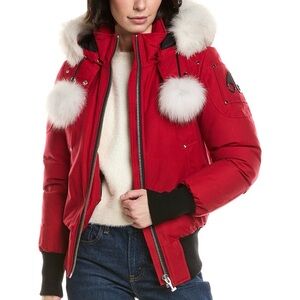 Moose Knuckle Red Puffer Jacket with White Fur Women’s size S